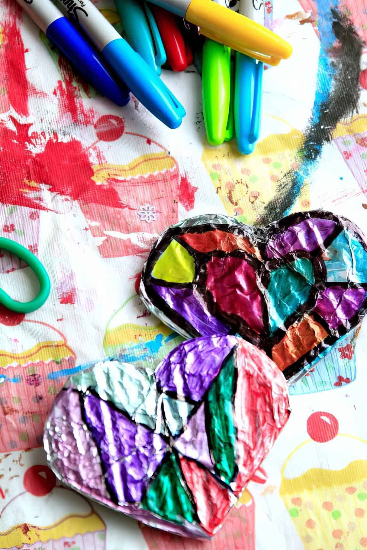 Tin Foil Valentines Art with Sharpies