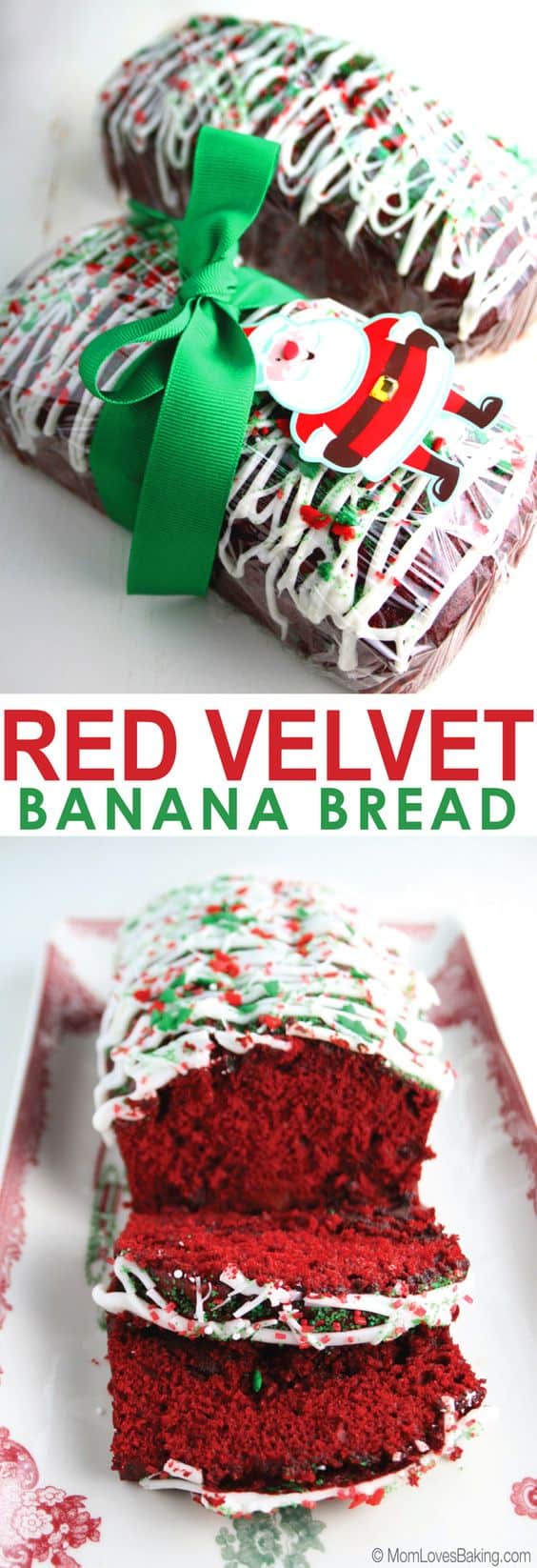 Red Velvet Banana Bread - Best Christmas Desserts - Recipes and Christmas Treats to Try this Year! Try these amazing and cute easy Christmas dessert recipes to have a great party for your kids, friends, and family! Cupcakes, cakes, sweet bites, pies, brownies, home-made Christmas popcorn, Christmas cookies and other delights. #christmas #dessertfoodrecipes #xmas #recipes #food #christmasfood