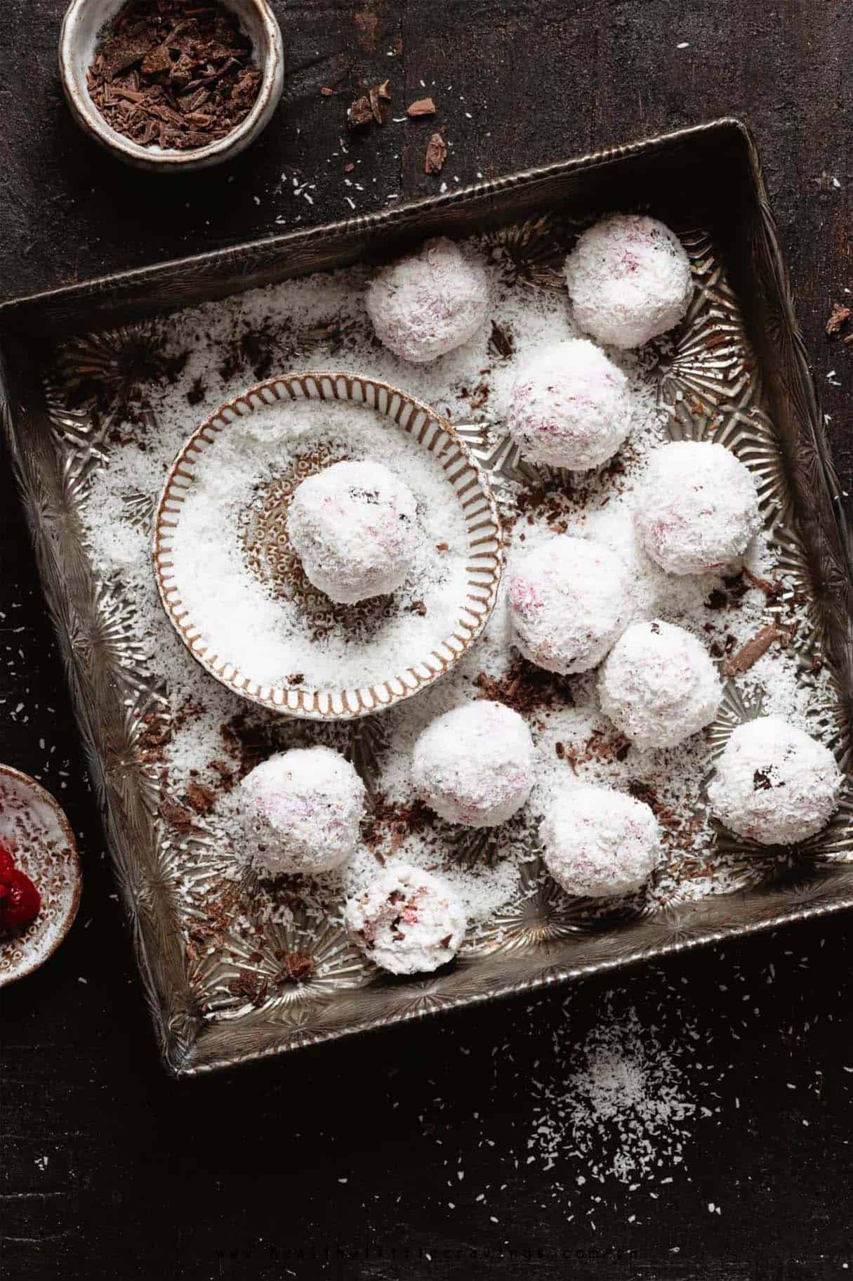 No Bake Coconut Balls With Chocolate & Raspberries