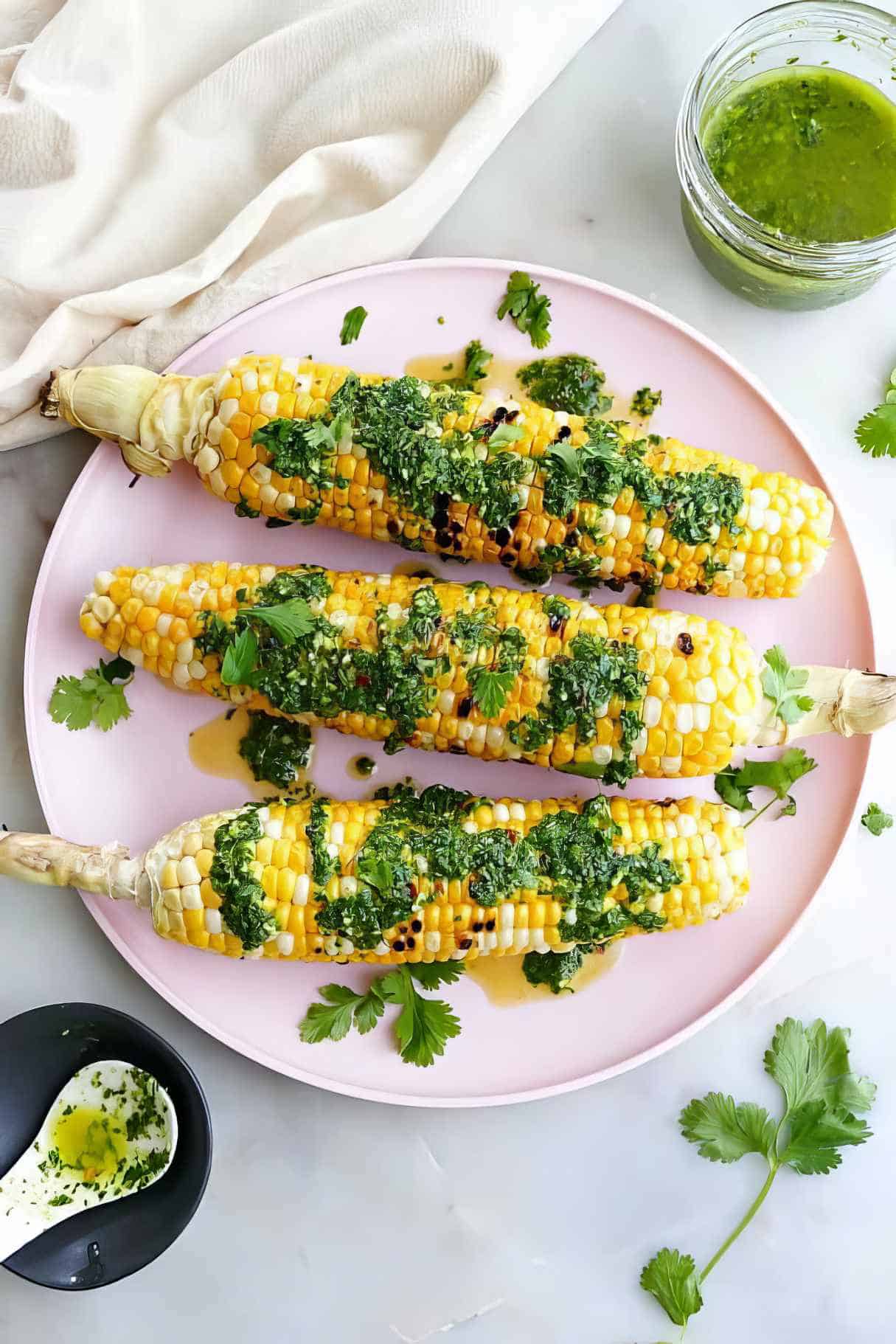Grilled Sweet Corn with Cilantro Chimichurri