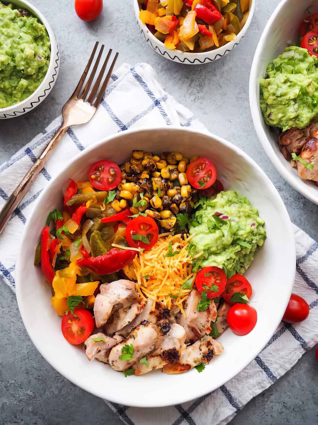 Easy Chicken Burrito Bowl with Homemade Guacamole Recipe