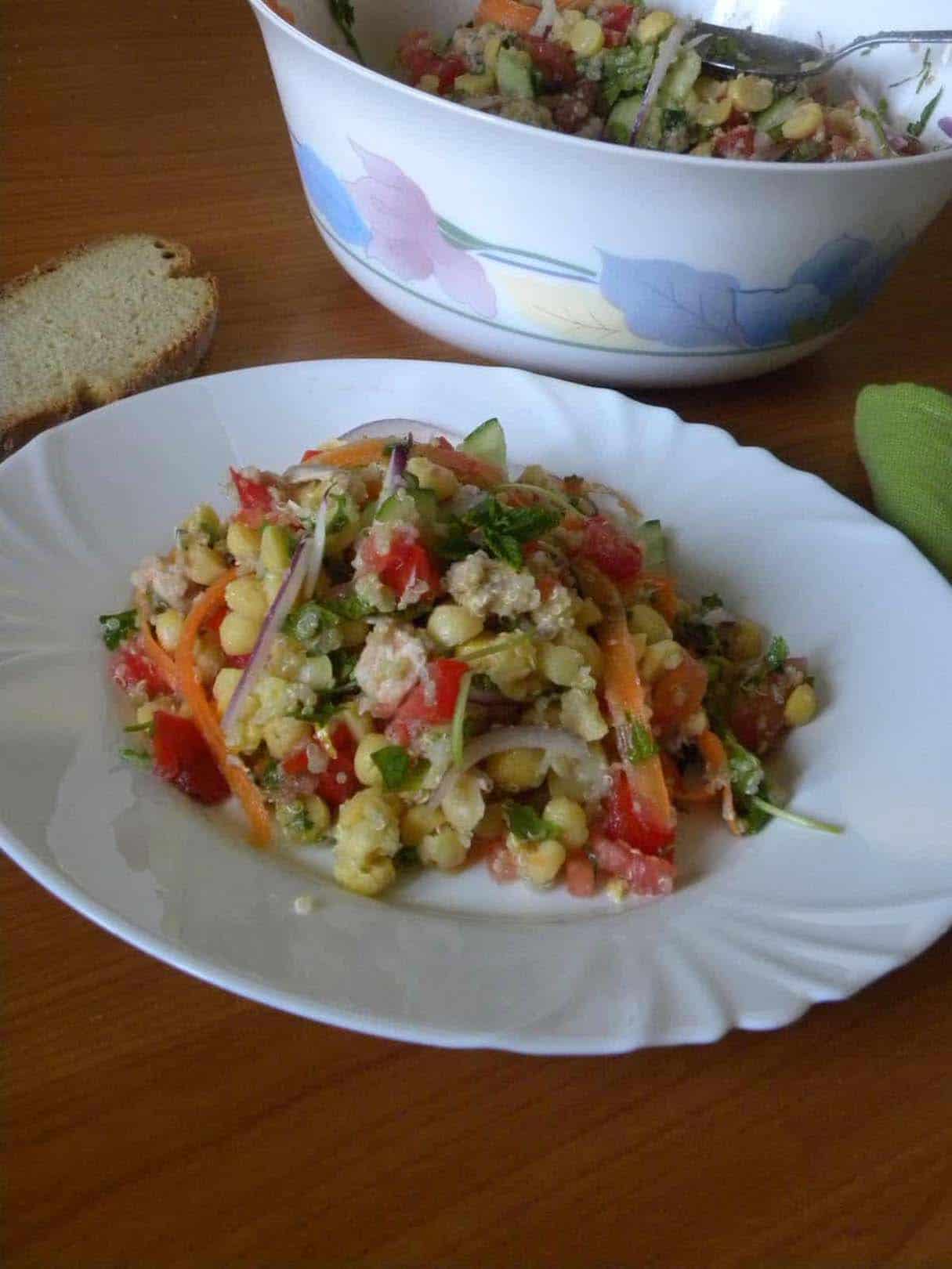 Greek Vegan Chickpea Salad with Quinoa and Tahini Sauce