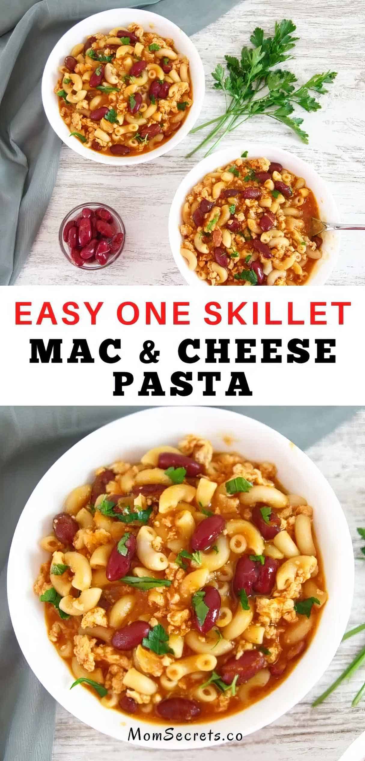 30 Minutes Weeknight One-Pot Chili Mac Skillet Recipe with Ground Turkey and Red Beans