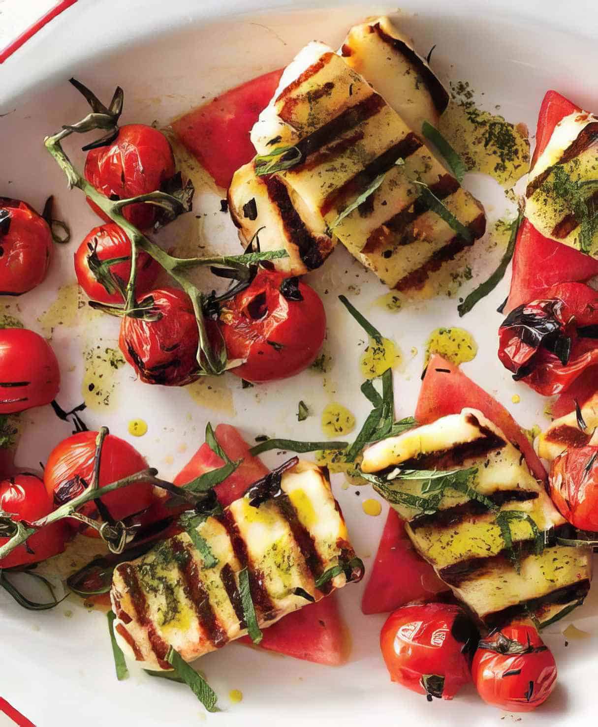 Grilled Halloumi With Watermelon and Basil-Mint Oil