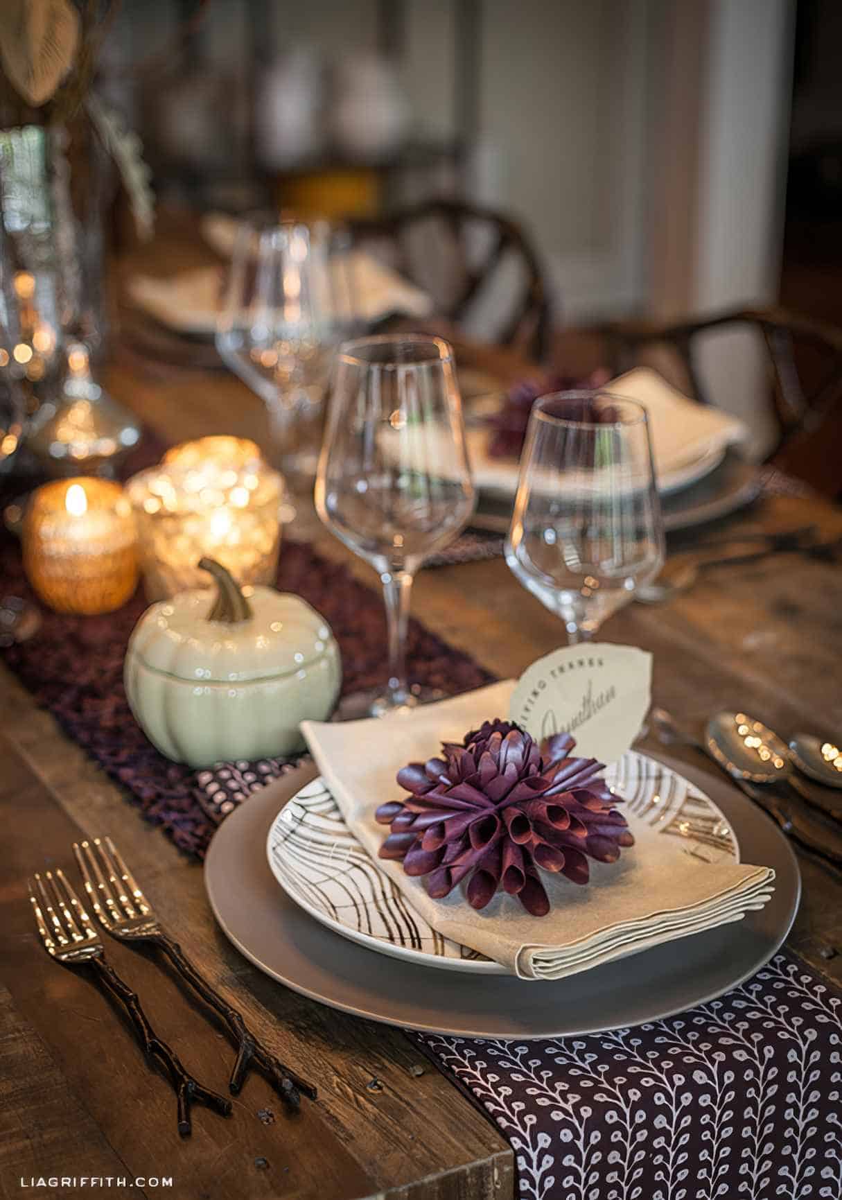 Autumn Leaf Place Cards for Thanksgiving Table