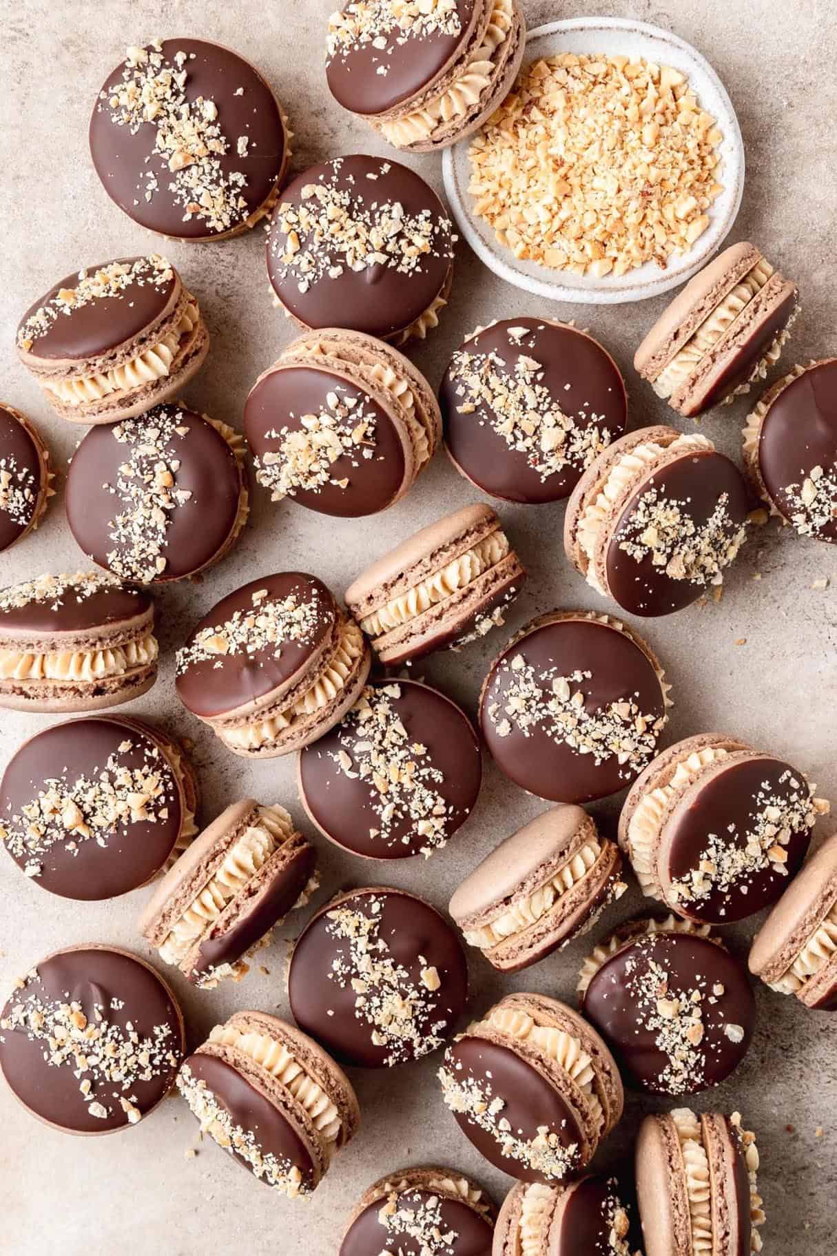 Dark Chocolate Peanut Butter Macarons