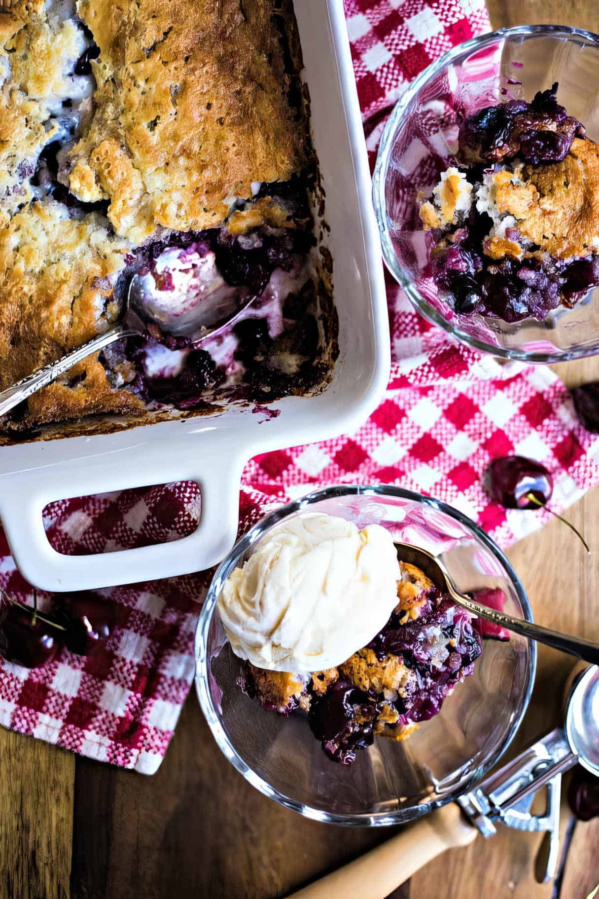 Cherry Cobbler with Vanilla Ice Cream