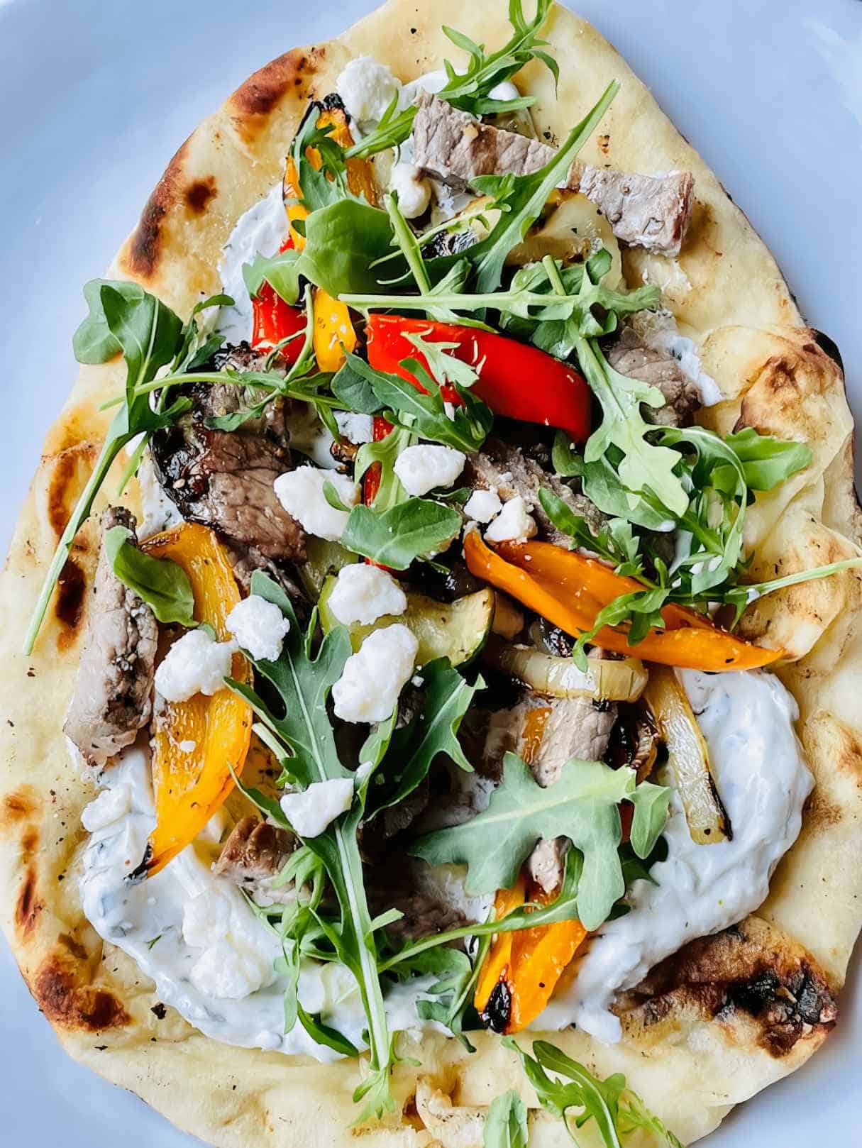 Grilled Steak Gyros With Lemon Herb Greek Yogurt Sauce