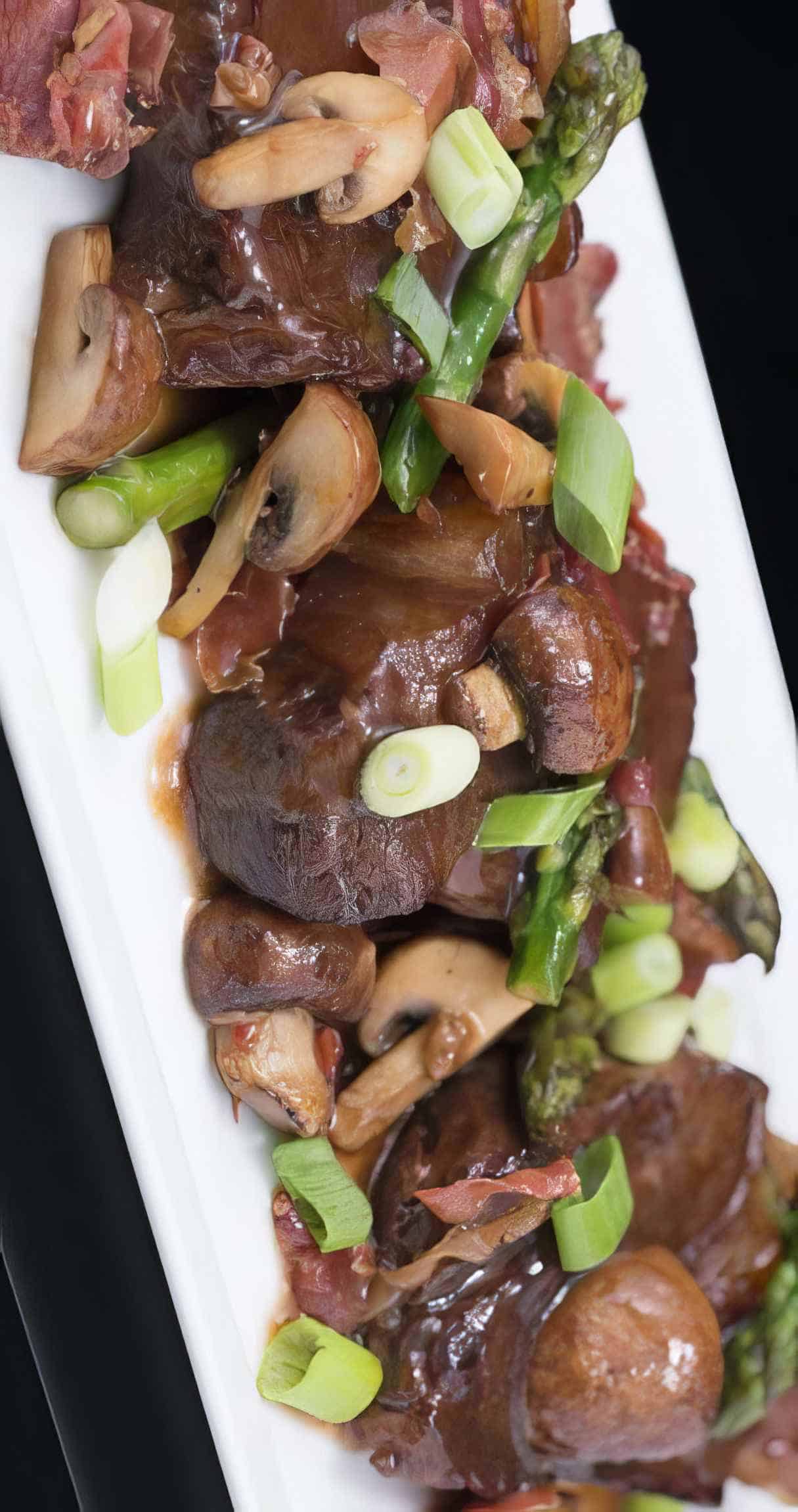 Honey-Glazed Chuck Steak With Pancetta and Asparagus