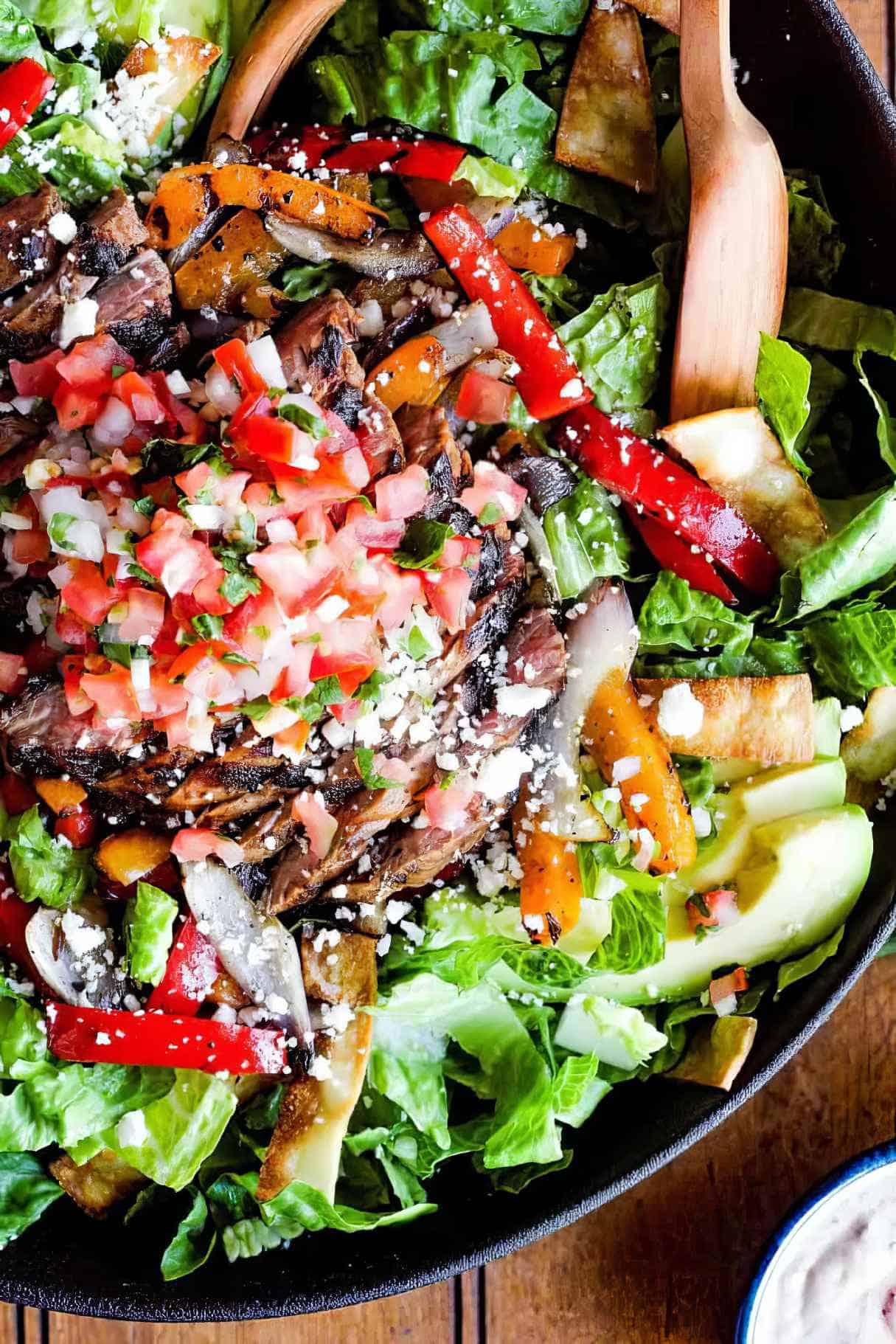 Steak Fajita Taco Salad w/ Chipotle Cilantro Lime Ranch