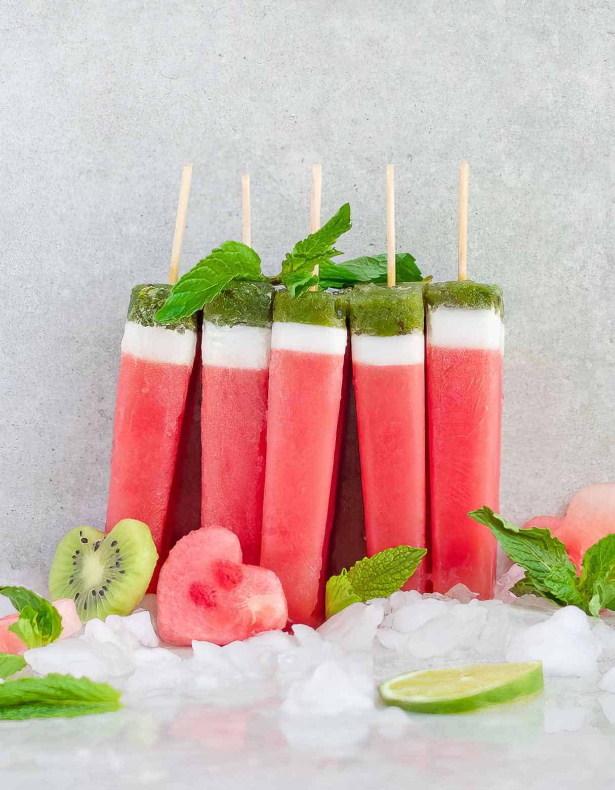 Watermelon Popsicles with Mint + Coconut