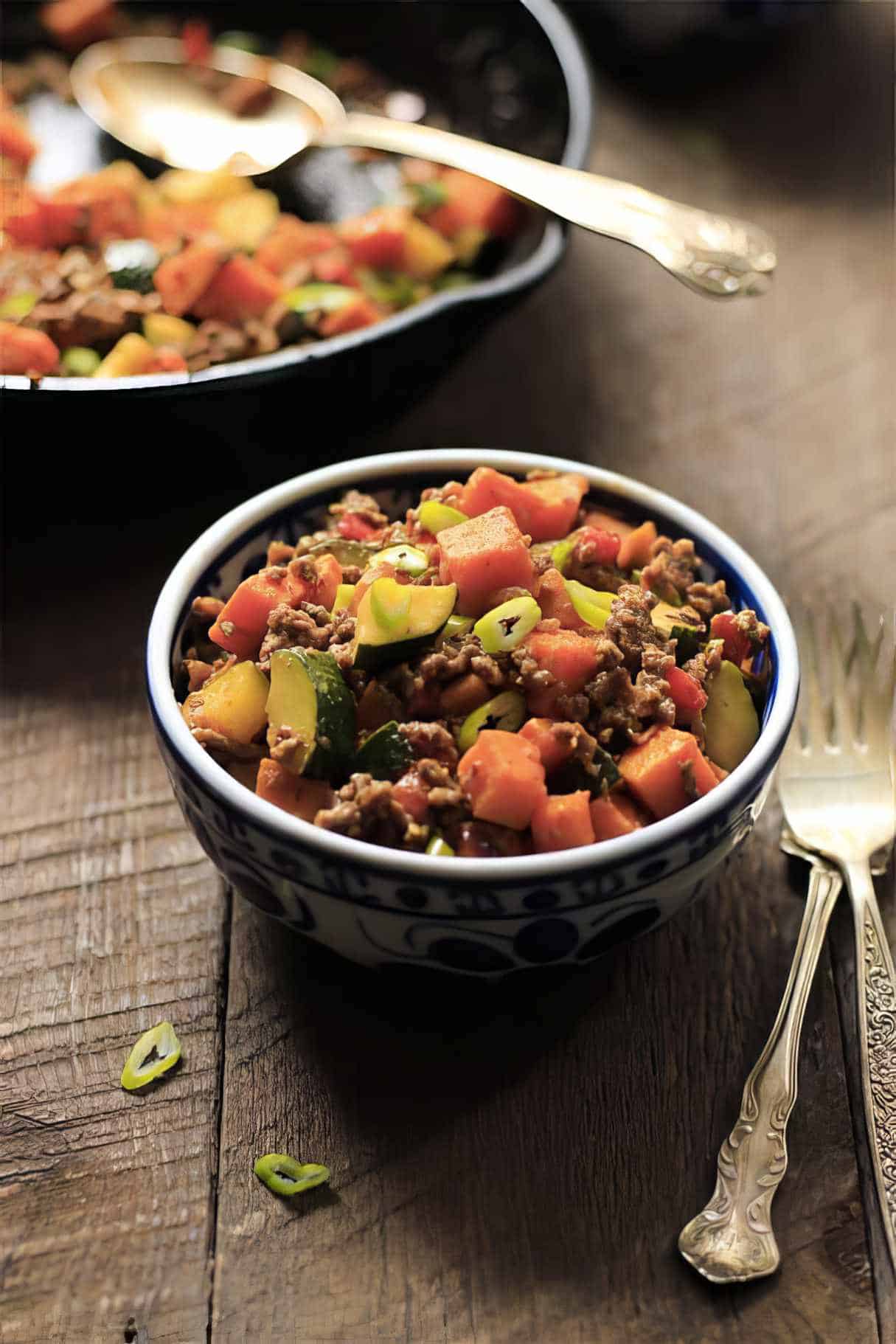 Ground Beef Zucchini Sweet Potato Skillet