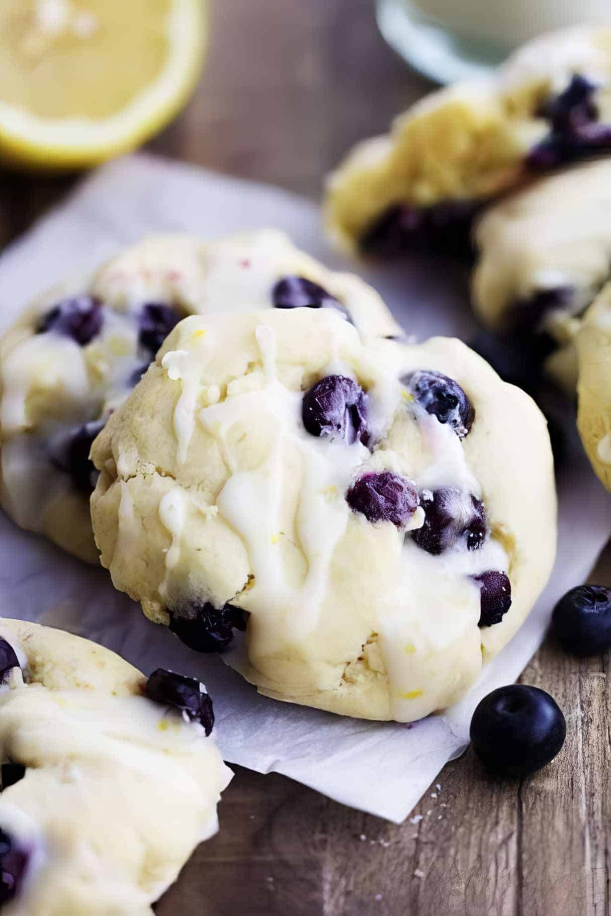 Blueberry Cream Cheese Cookies with a Lemon Glaze