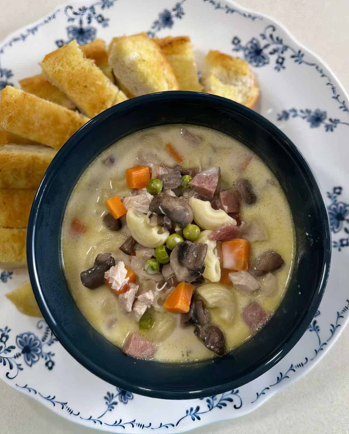 Creamy Chicken and Macaroni Soup with Canned Vienna Sausage