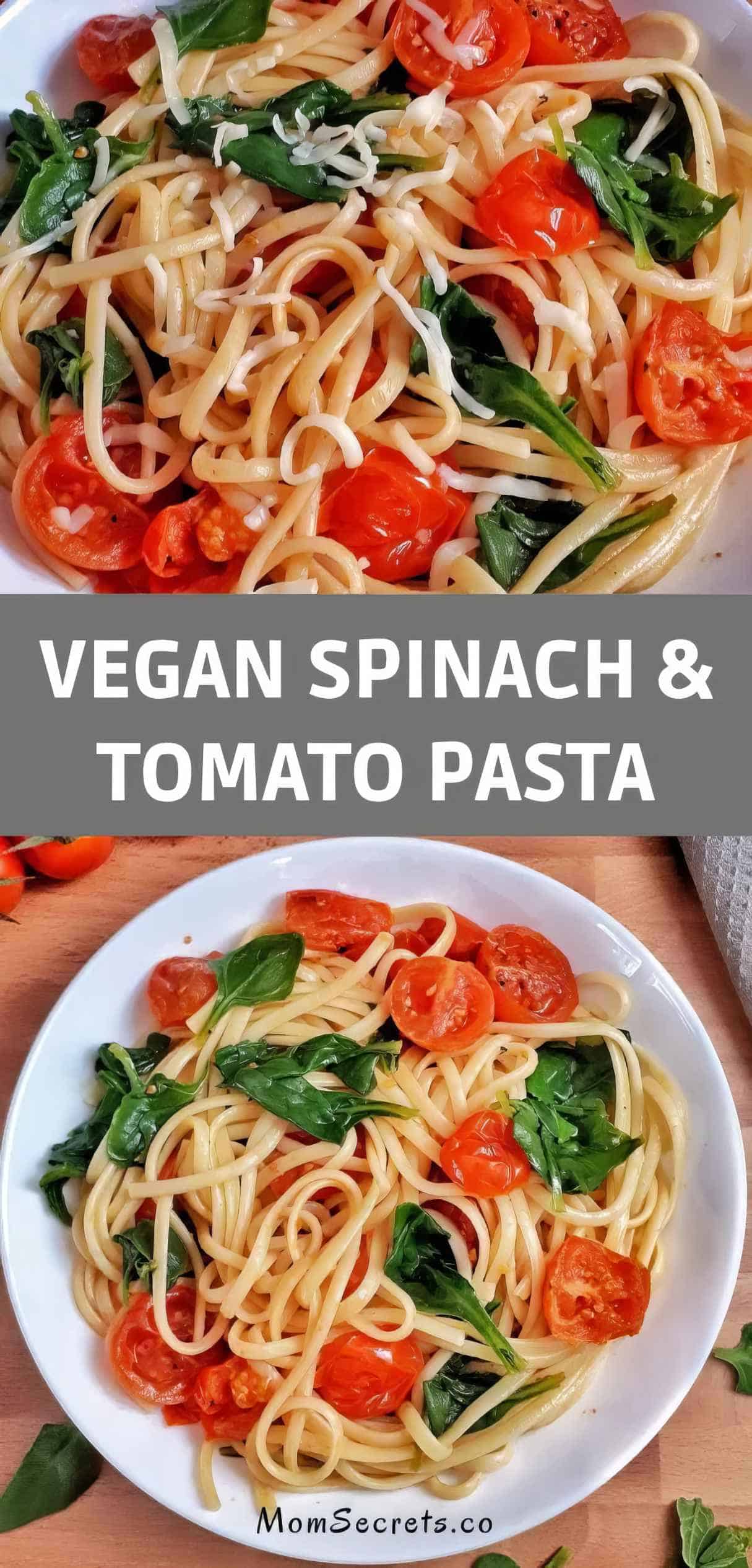 Spinach & Tomato Pasta Linguini - Vegan & Easy Recipe