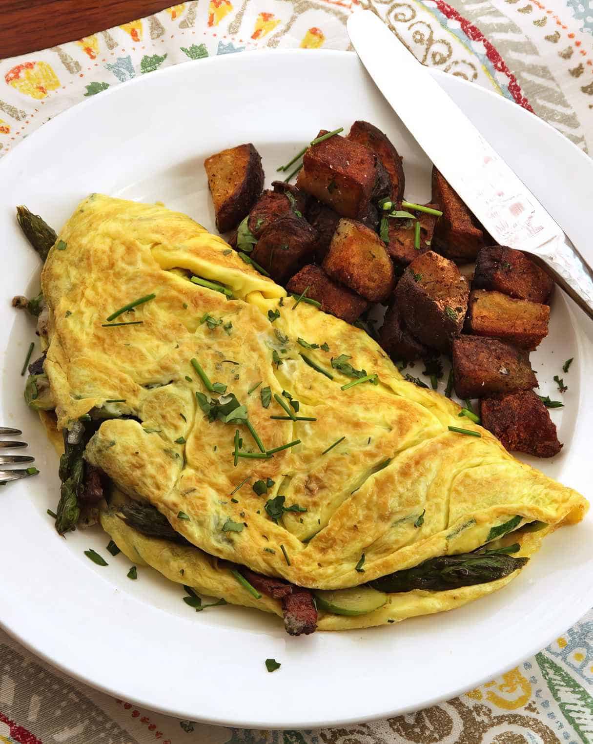 Asparagus, Bacon, and Gruyère Omelette - Dinner for Two
