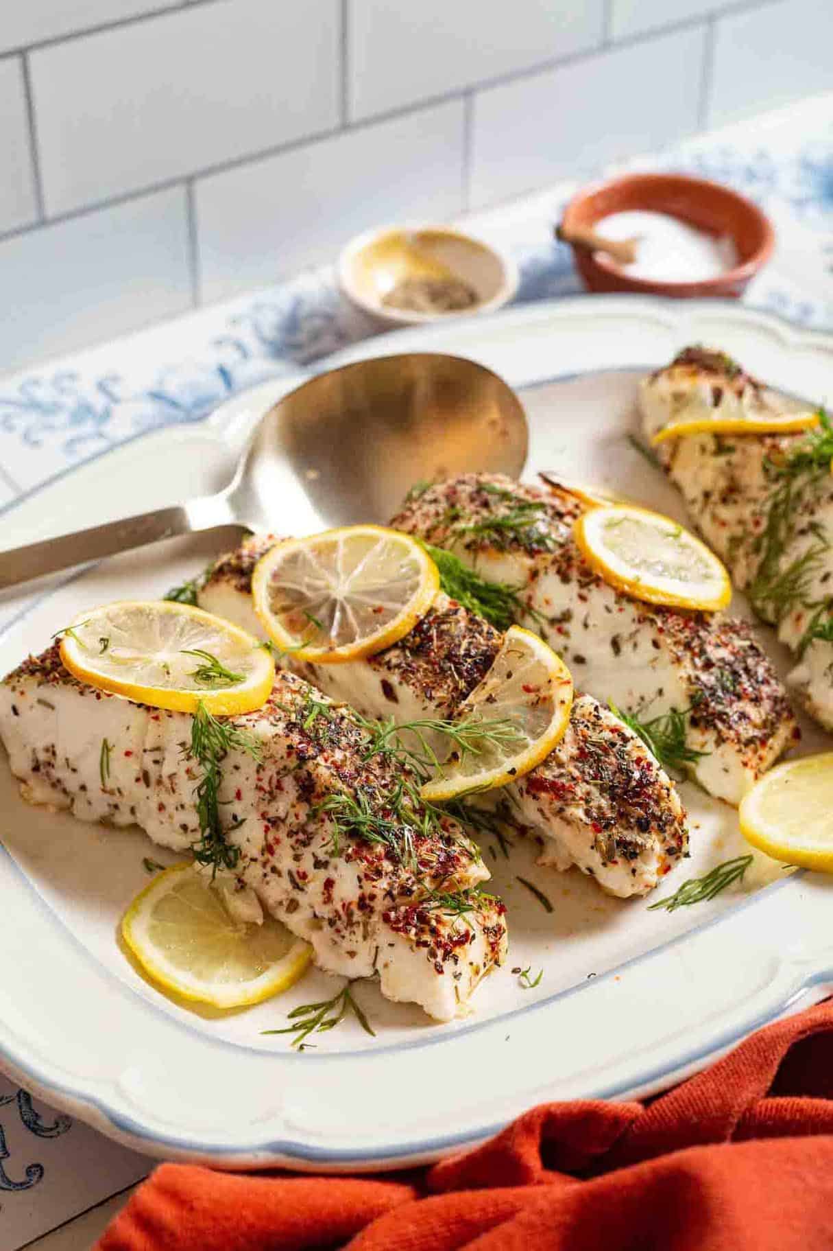 Baked Halibut with Lemon, Black Pepper, and Dill