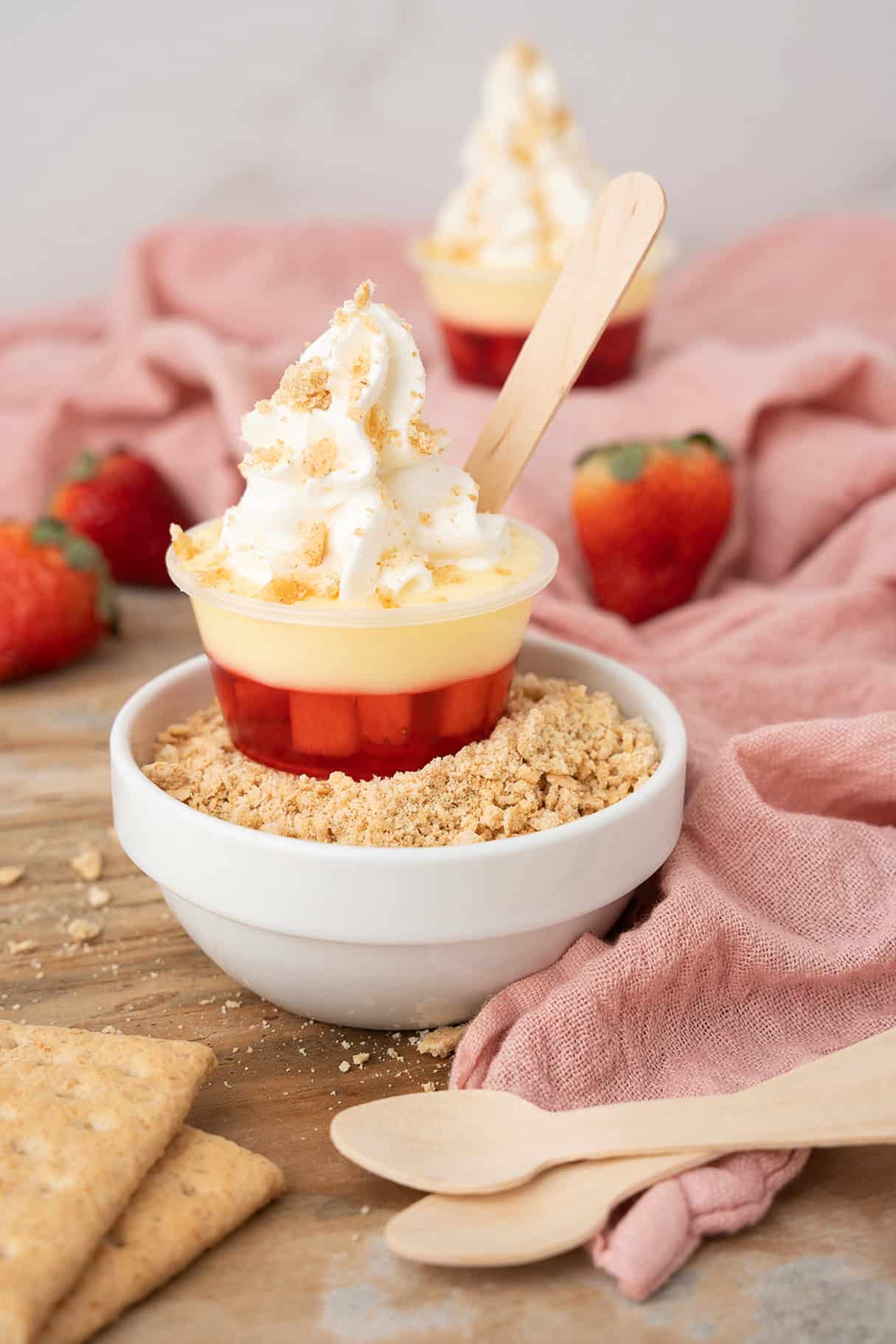 Creamy Strawberry Cheesecake Rum Jello Pudding Shots