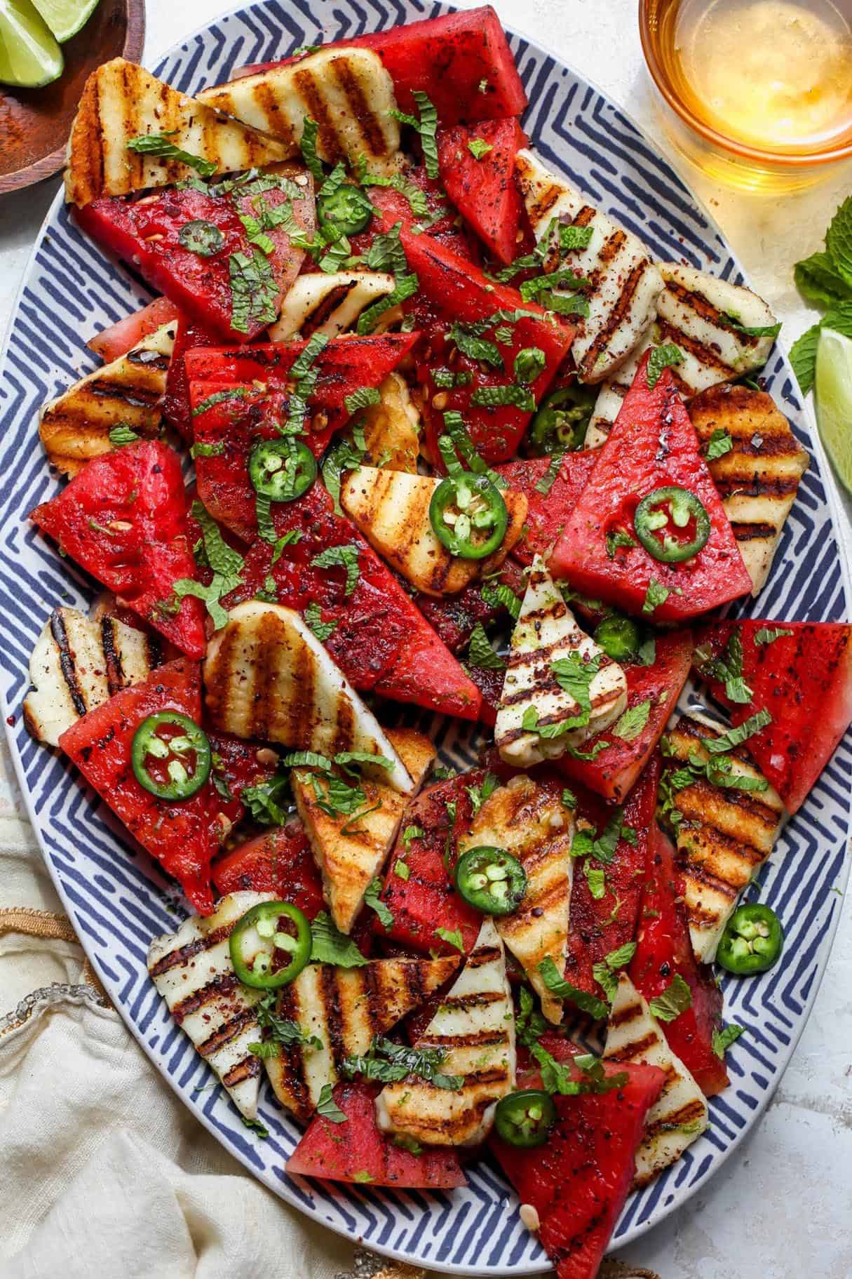 Grilled Turkey with Watermelon, Feta and Herb Salad