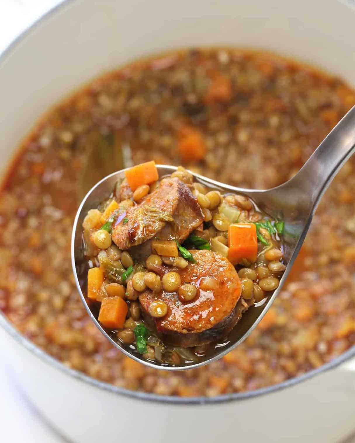Spicy Lentil Soup with Smoked Chicken Sausage
