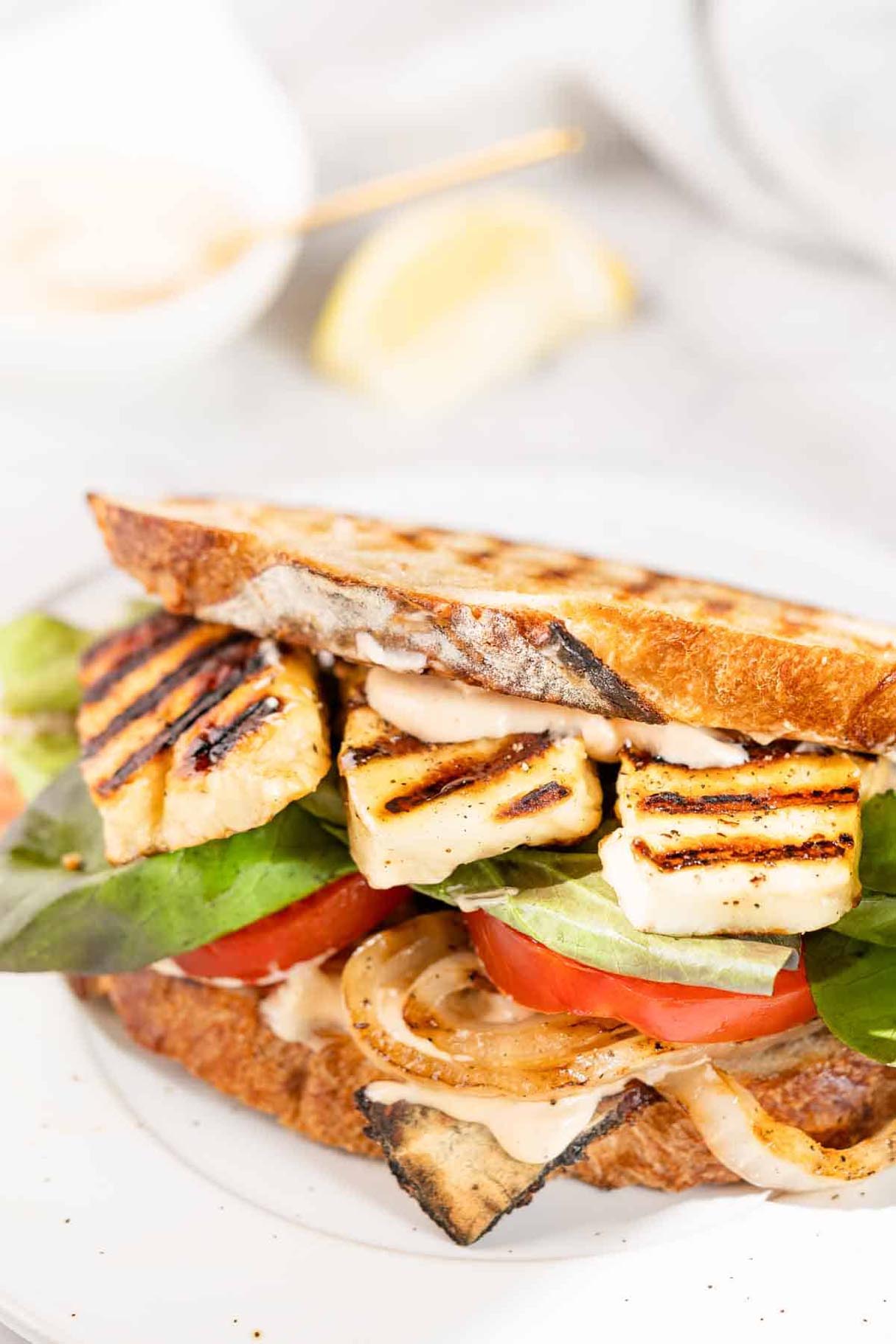 Grilled Halloumi Sandwich with Sriracha Mayo