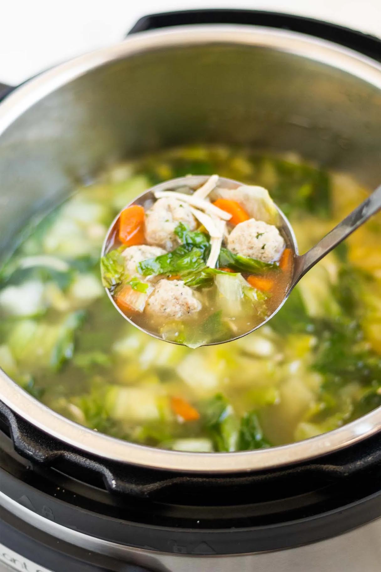 Instant Pot Spinach-Artichoke Meatball Soup (paleo, keto, Whole30)