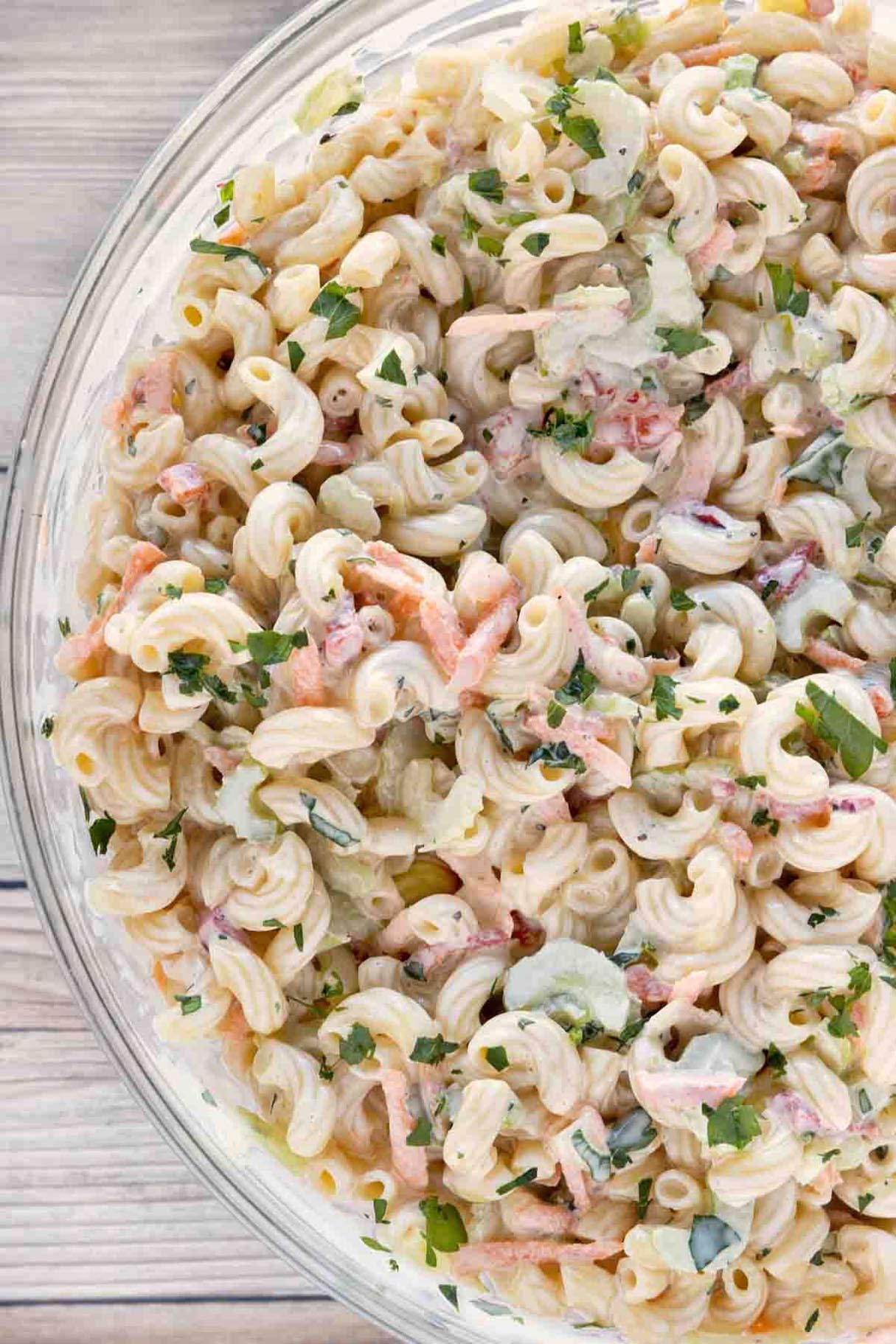 Macaroni Coleslaw with Onions, Cucumber, and Green Pepper