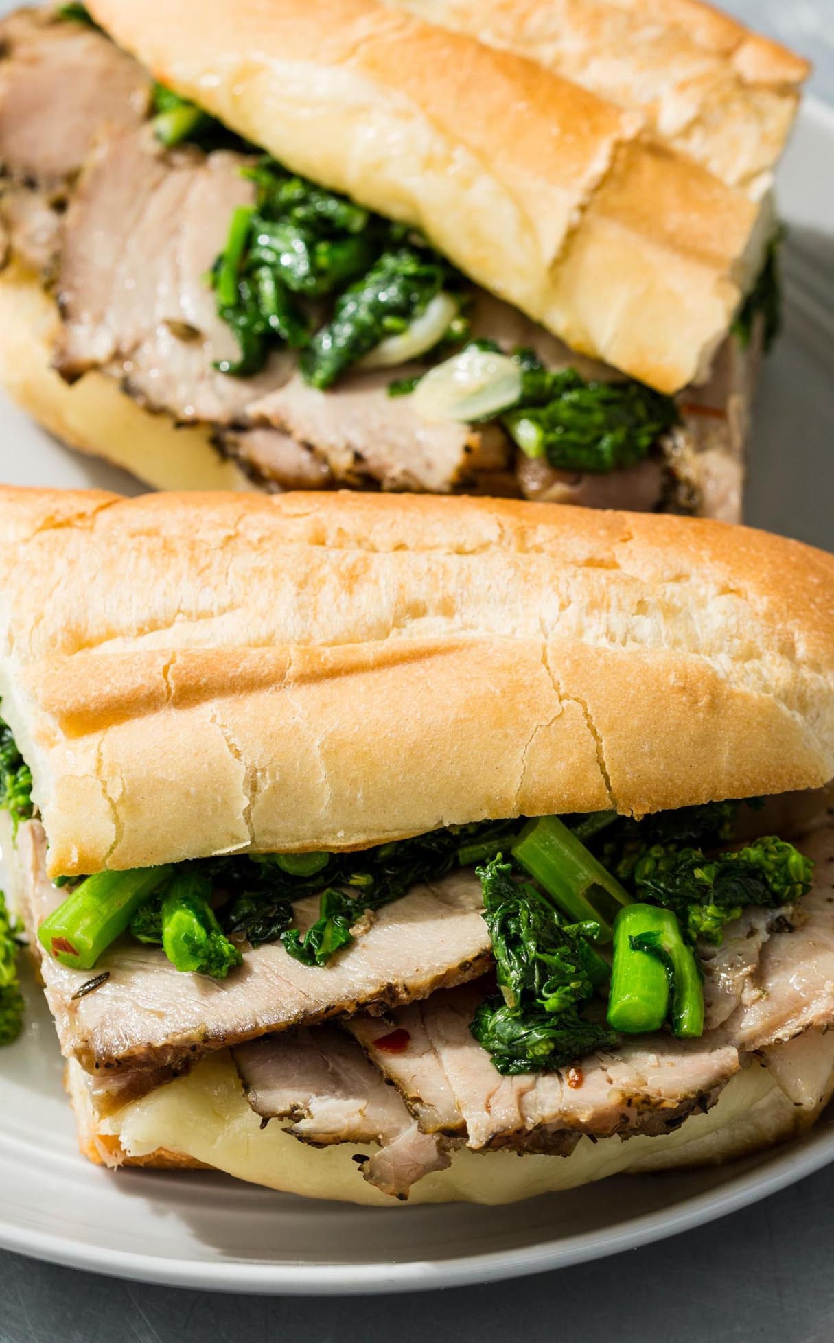 Philadelphia Roast Pork Sandwiches with Provolone Cheese and Broccoli Rabe