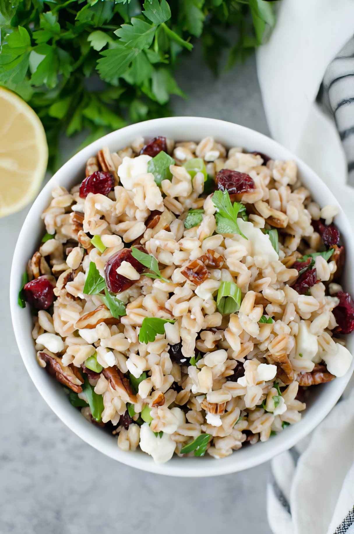 Farro Salad with Cranberries, Feta, and Pecans